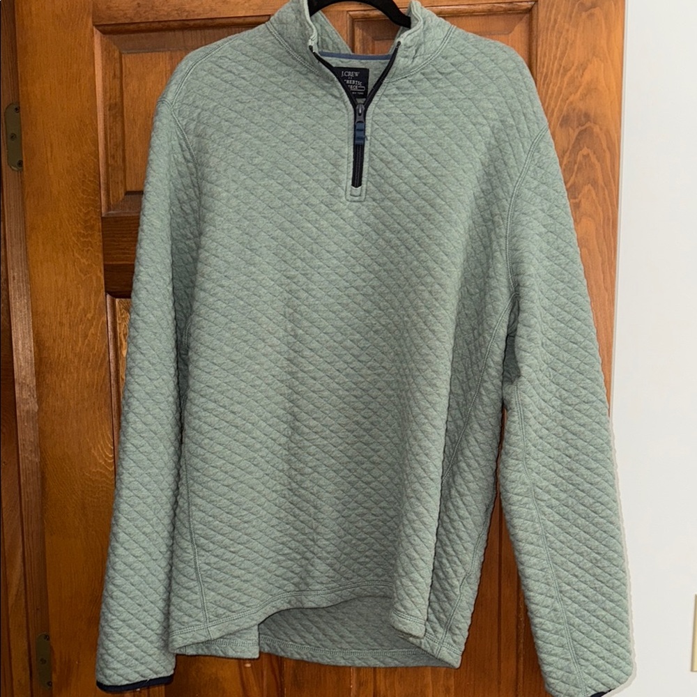 J. Crew Green Zip Up Sweater with Quilted Pattern
